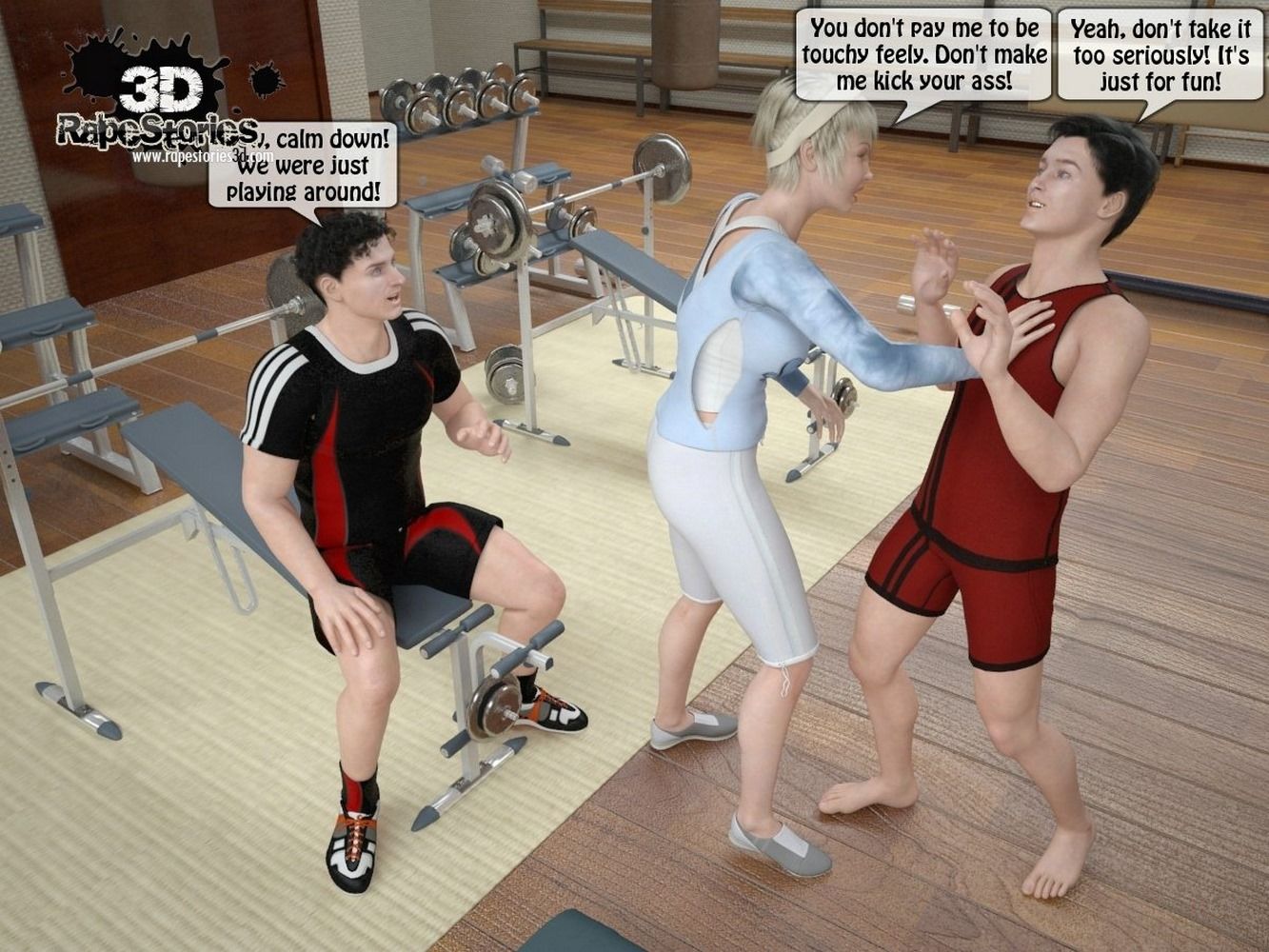 3DRapestory-2 Guys Rape chick in gym page 4